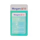 A teal card with a pocket features the text Tomorrows blossom relies on todays seed alongside a plant illustration. The branding Morgans in alliance with CIMB is at the top. Website link: www.morgans.com.au.