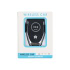 A wireless car charger in its packaging. The box displays the product image and text that reads Wireless Car Mount Charge and Fast Charge. The charger appears black with silver accents.