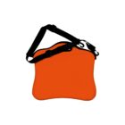 Orange shoulder bag with a curved design and black adjustable strap.