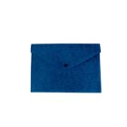 A blue felt envelope with a flap secured by a black button, set against a plain white background.