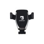 A black smartphone holder with adjustable arms and a cushioned grip, designed to mount onto a cars air vent. It features a logo and the word COMPANY printed in white on the front.