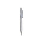 A transparent plastic ballpoint pen with a click mechanism and a pocket clip is shown against a plain white background.
