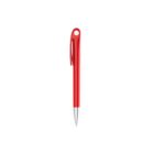 A sleek red pen with a silver tip and clip, positioned vertically against a white background.