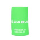A bright green can cooler with CABAC written in bold white letters, alongside the logos and website URLs cabac.com.au and cabac.co.nz.