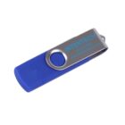 A blue USB flash drive with a swiveling metallic cover. The cover is engraved with the text INTERTECH 03 970 8550 www.intertecheng.com.au in blue.