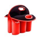 Red neoprene can carrier with six compartments, featuring a handle and branded with ligloo.