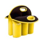 A yellow neoprene bottle carrier with four compartments and a black interior. It features cut-out handles at the top for easy carrying and the brand name ligloo printed in white on the side.