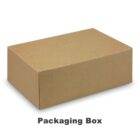 A plain brown cardboard packaging box shown from a side angle with a shadow underneath. Text below reads Packaging Box in a bold font.