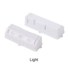 Two white rectangular LED light fixtures with three visible diodes each. Both fixtures have mounting holes and the word Light is displayed below them on a white background.