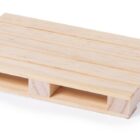 A small, light wood pallet with evenly spaced slats and three visible supporting beams underneath, set against a white background.
