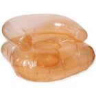 An orange inflatable chair with a circular seat and armrests. The chair is made of transparent plastic, showing air-filled sections, and is designed for casual seating or lounging.