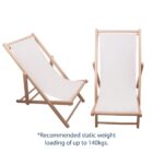 Two wooden deck chairs with white fabric, one folded.
