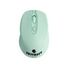 Mint green wireless computer mouse with two buttons and a scroll wheel.