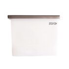 A white silicone reusable food storage bag with a black seal, featuring the word zero printed on the top right corner. The bag has a loop on the side for hanging.