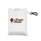 A white pouch featuring a black Ice Cream Studio logo with an ice cream cone graphic. The pouch has a black clip attached to one side.