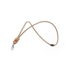 A single brown lanyard made of a cork-like material with a metal clasp at the end. It has a small tag featuring a red logo. The lanyard is placed against a plain white background.