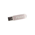 A silver USB flash drive with the word FLINE printed in white on its surface, positioned against a plain white background.