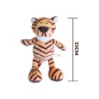Plush tiger toy with brown and orange stripes, standing upright. It has a smiling face with small ears and a white belly. A 25 cm height measurement is shown beside it.
