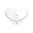 A transparent bowl with a heart-shaped rim and two side handles. The bowl features a green logo with the word GO and a small rocket icon on the side.