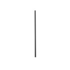 A thin, black metal straw stands upright against a plain white background. The straw has a straight, sleek design with a smooth surface.