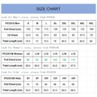 A size chart for mens, womens, and kids clothing. Mens sizes from small to 5XL with measurements in centimeters. Womens sizes 88-118, and kids sizes 6Y-16Y. Chest and length measurements are provided for each.
