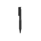 A sleek black ballpoint pen with a clip, shown vertically on a plain white background.