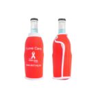 Two red bottle coolers with white borders. One reads I Love Cans and features a white breast cancer awareness ribbon with text promoting breast cancer awareness. The other shows a side view with a zipper. Both hold bottles.