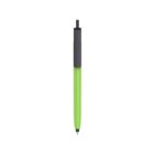 A retractable ballpoint pen with a neon green body, black grip, and black clicker, pictured against a plain white background.