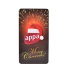 A festive card featuring a red Santa hat with the text appa on it. The background displays bright, golden fireworks. Below, elegant gold script reads Merry Christmas!.