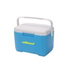 A blue cooler box with a white lid and handle, featuring the text allkauf in yellow on the front.