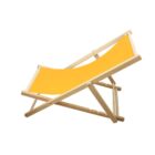 Yellow fabric beach chair with a wooden frame, positioned in a relaxed recline on a plain white background.