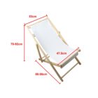 A wooden deck chair with a white fabric seat is shown. Dimensions are marked: 53cm width, 70-92cm height, 88-96cm length, and 47.5cm depth. The chair is positioned on a white background.