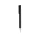A sleek black pen with a clip, shown vertically against a plain white background. Its minimalist design features a silver tip.