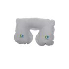 White inflatable neck pillow with Skin Care logo on both sides.
