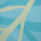 A close-up of a fabric with a blue and green abstract pattern. The design features intersecting lines and shapes that create a geometric look against the textured background.