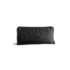 A black zippered pencil case is centered against a white background. The material appears to be smooth and possibly made of synthetic fabric. The zipper tab is visible on the left side.