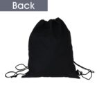 A black drawstring backpack with its back facing the viewer. The bag is set against a plain white background, and the word Back is written in the top left corner.
