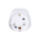 A white European electrical plug adapter with three round pins arranged in a triangular pattern. The adapter is against a plain white background.