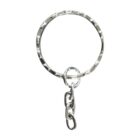 A silver metal key ring featuring a hammered texture. It is attached to a short, linked chain, designed for keys or accessories. The background is plain white.
