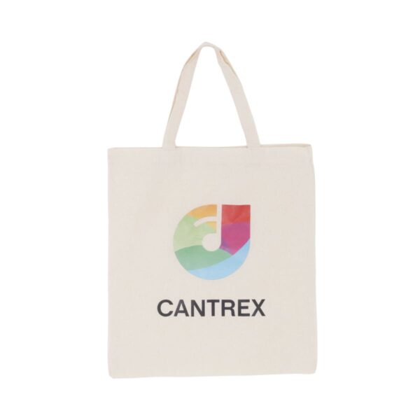 A beige tote bag with a colorful logo on the front, featuring a stylized letter C with a musical note. Below the logo is the text CANTREX. The bag has two short handles.