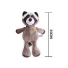 A plush raccoon toy with a smiling face, featuring a colorful logo on its chest. The raccoon is primarily brown with white and black facial markings. A vertical measurement indicating 25 cm is shown beside the toy.
