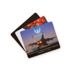 Three stacked cards with different designs: one with tomatoes, another blurry image with a plane and text, and one blank. The top card features the text WILLIAMTOWN Aerospace Centre and The best location when your business is ready to fly.