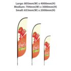 Three vertical banners of different sizes display a vibrant design with strawberries and splashes of juice. The text reads Fresh and Natural in red and white. Sizes listed above are for large, medium, and small banners.