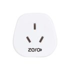 White plug outlet adapter with the word zero written at the bottom. The adapter has a triangular shape with rounded edges and three slots for prongs.