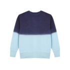 A dip-dye sweatshirt with a navy upper half fading into a light blue lower half. It has long sleeves and a round neckline, displayed on a plain white background.
