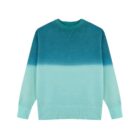 A long-sleeved sweatshirt with a gradient design, transitioning from dark teal at the top to a lighter aqua at the bottom. The fabric has a soft texture, with ribbed cuffs and a crew neckline. The background is plain white.