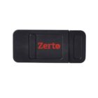 A black rectangular webcam cover with a sliding mechanism, displaying the word Zerto in red text on the front. The cover is designed to fit over a computer camera for privacy protection.