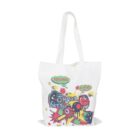 A white tote bag featuring colorful cartoon graphics. The design includes the words Young Life and Sugar Berry in lively fonts, surrounded by vibrant illustrations of fruits like cherries and blueberries with playful expressions.