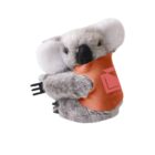 Plush koala toy holding an orange object, dressed in a small orange shirt. The koala has gray fur, black eyes, and a black nose, with a friendly, cuddly appearance.