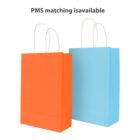An orange and a blue shopping bag with white handles.